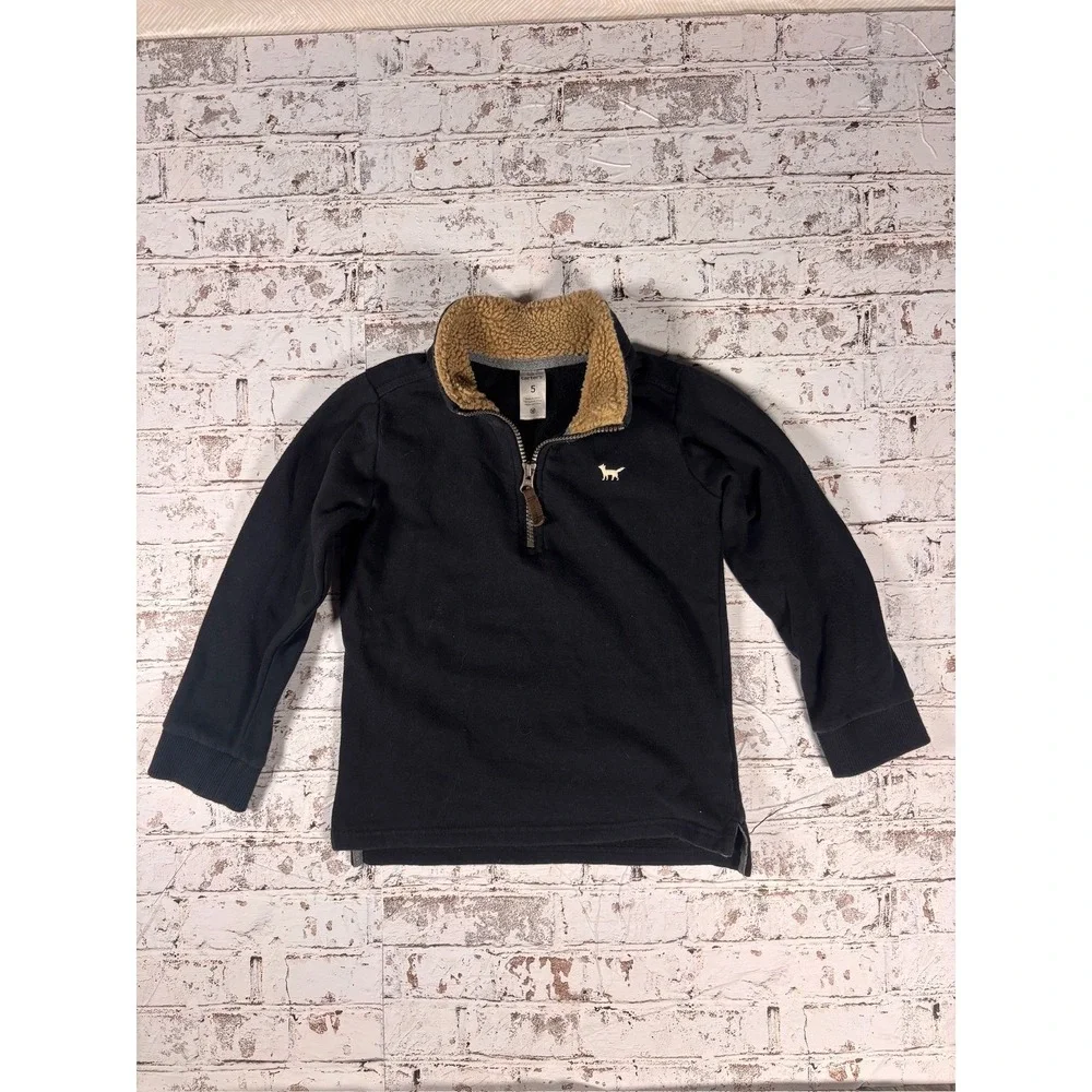 Carters Boys Black Quarter Zip‎ Fleece Pullover Sherpa Collar Fox Logo Size 5